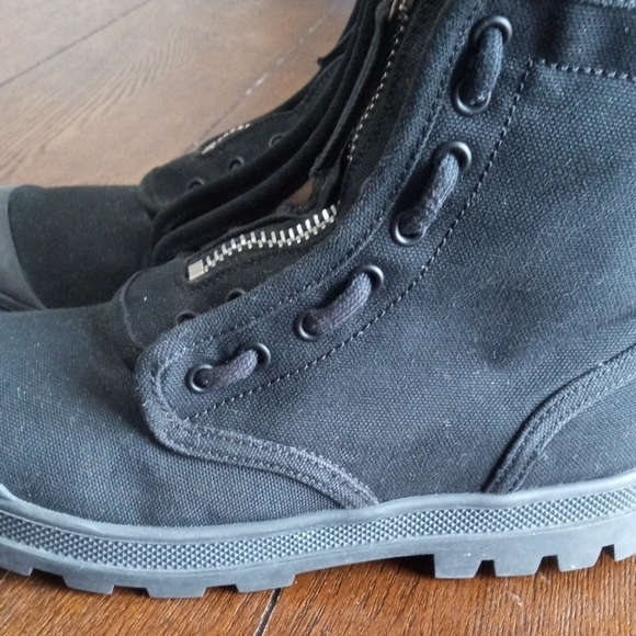 BURBERRY Black Silver Red Canvas Combat Style Boots main image 7